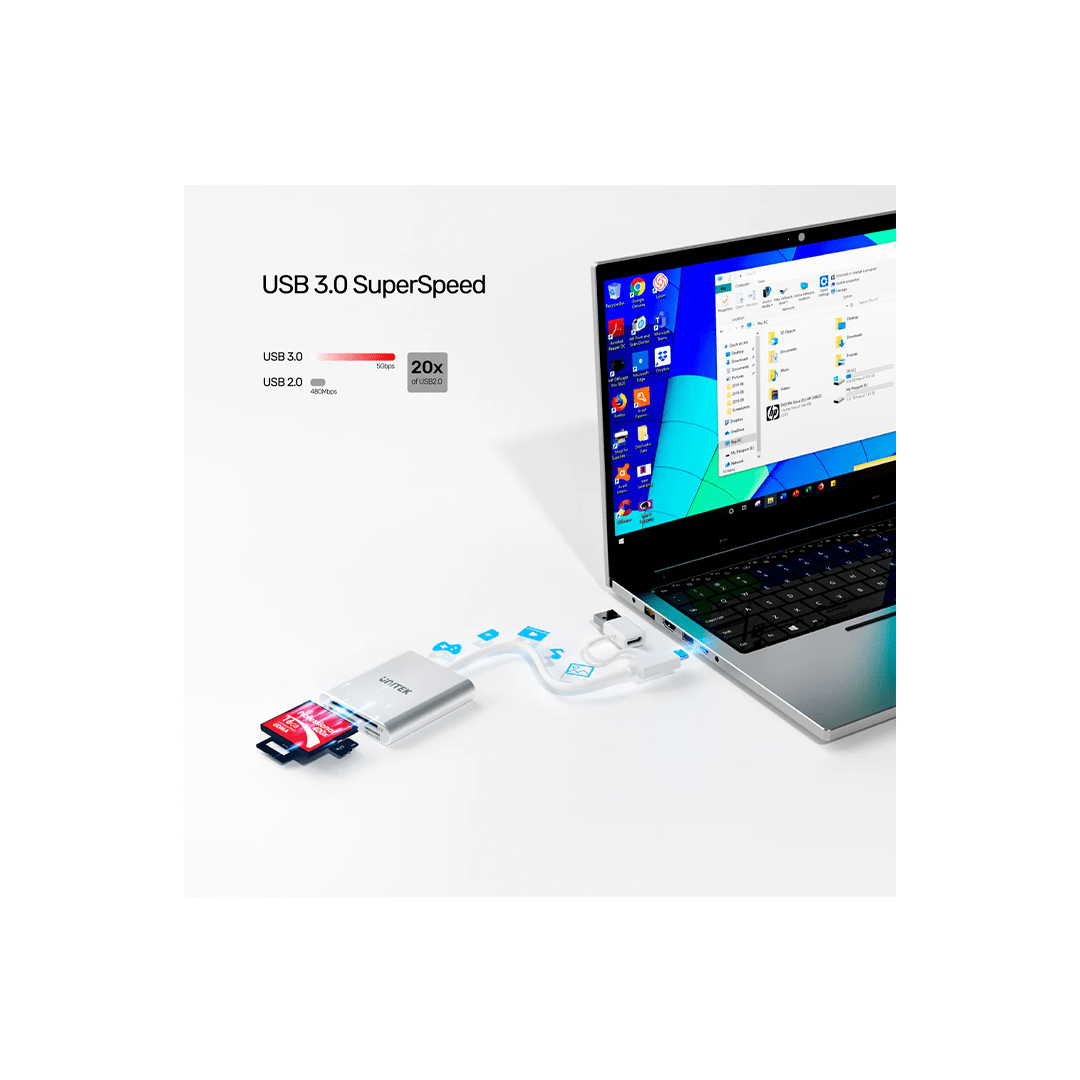 Unitek USB 3.0 3 Ports Memory Card Reader with USB-C Adapter in Qatar Unitek USB 3.0 3 Ports Memory Card Reader with USB-C Adapter in Qatar